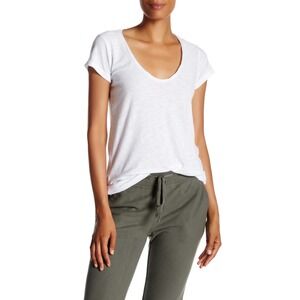 James Perse White Deep Scoop Neck Slub Knit Tee MSRP: $105 / SZ 3/L